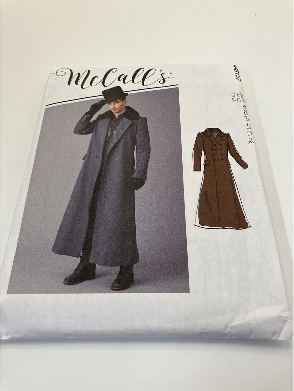 McCall's M8137 Mens 46 to 52 Tailored Fit Long Overcoat Uncut Sewing Pattern New